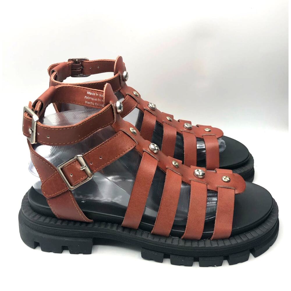 Free People Womens Hadley Hammered Stud Sandals Brown Size 39 US 9 - Picture 4 of 10